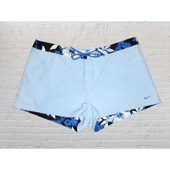Nike Reversible Swimsuit Shorts Womens XL Blue Quick Dry Tropical Pool Beach - Picture 1 of 6